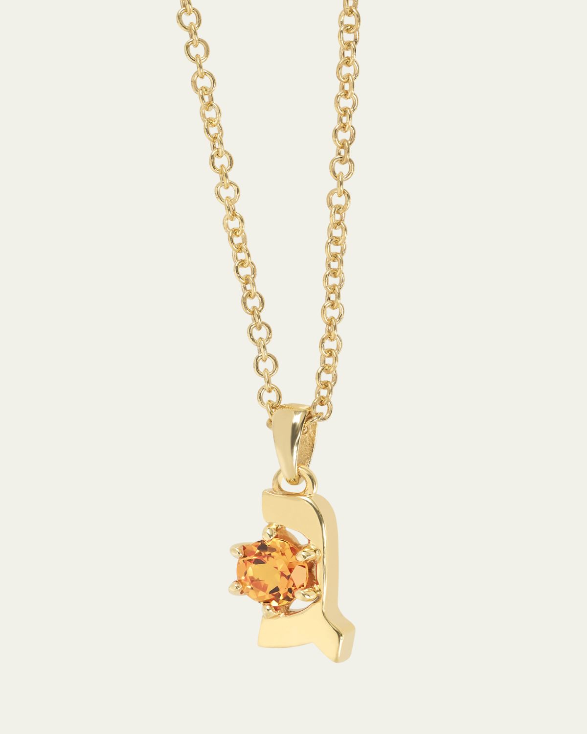 Procaccia Jewelry 18K Gold Hebrew GIMEL Mandarin Garnet Initial Necklace, 18"L