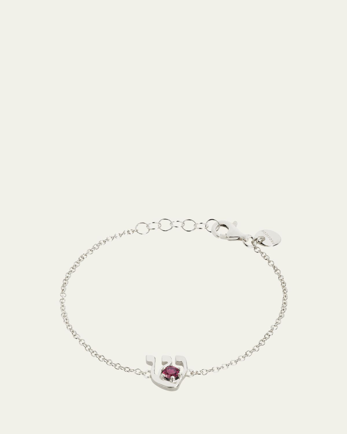 Procaccia Jewelry 18K Gold Hebrew SHIN Ruby Initial Bracelet, 6.7"L