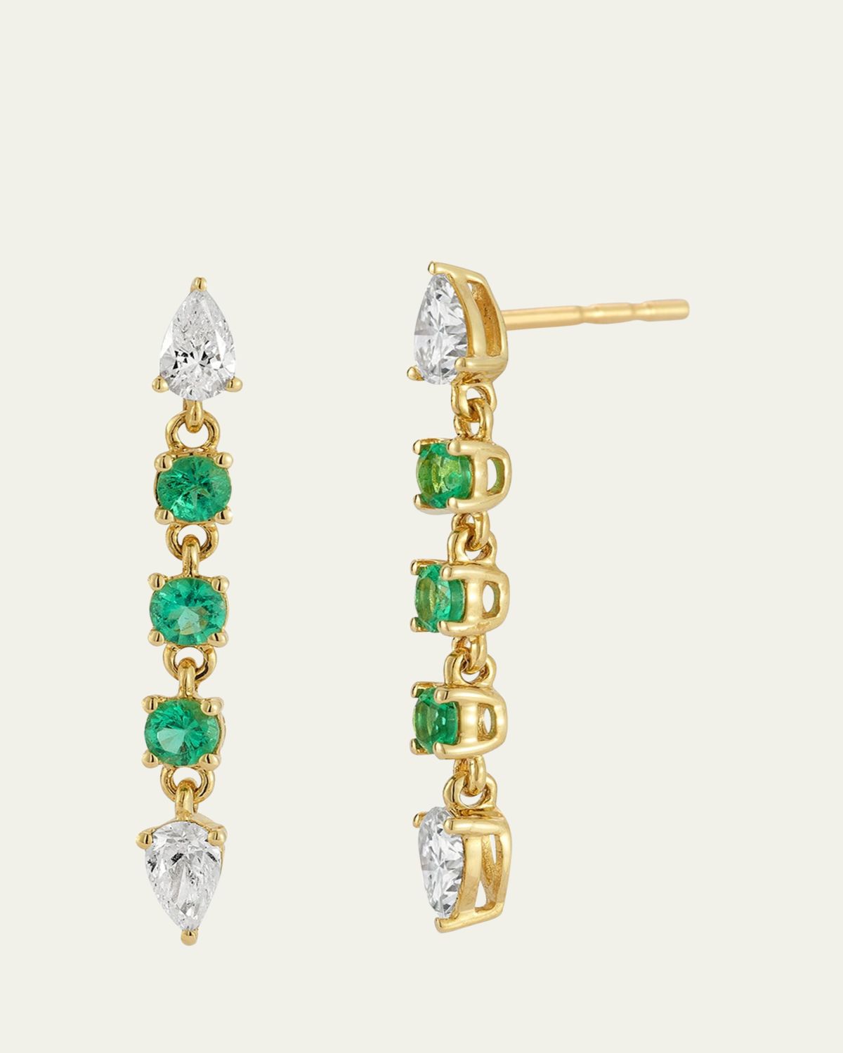 EF Collection 14K Yellow Gold Diamond and Emerald Drop Stud Earrings