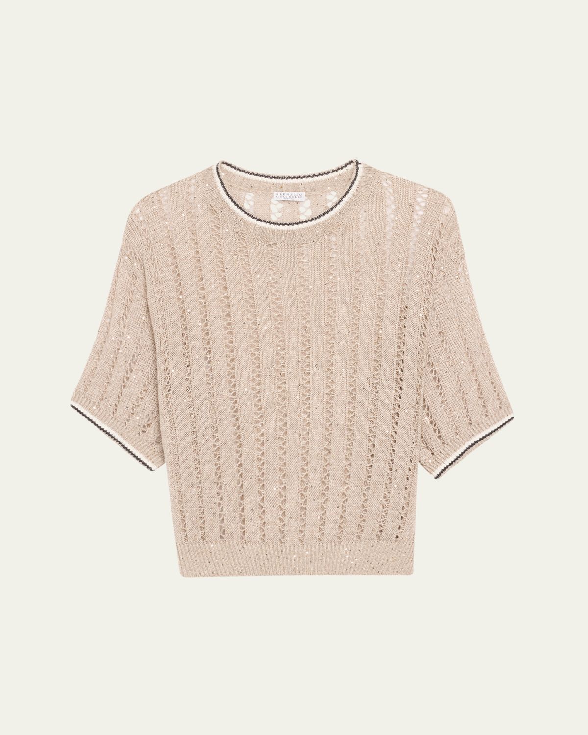 Brunello Cucinelli Micro Sequined Linen French Riveria Sweater