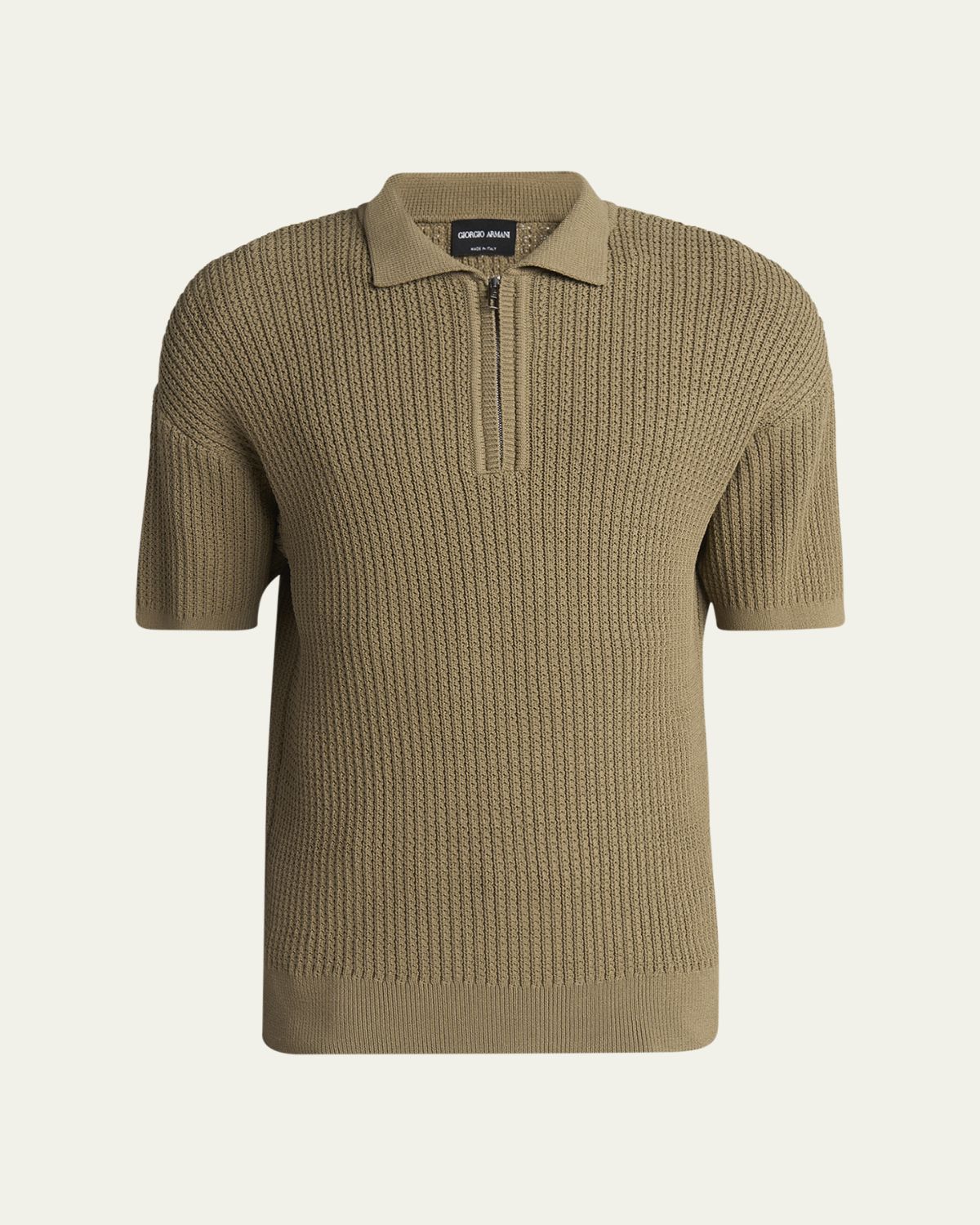 Giorgio Armani Men 's Textured Knit Short-Sleeve Quarter-Zip Polo Sweater