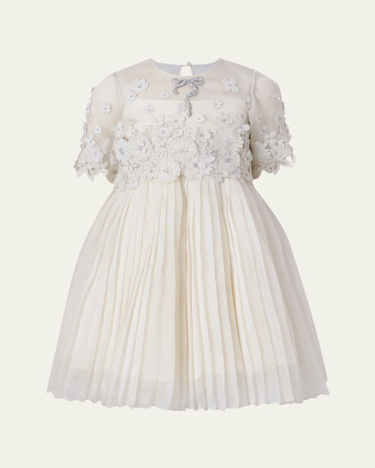 Maison Ava Girl's Leonie Pleated Floral Applique Mini Dress, Size 6-10