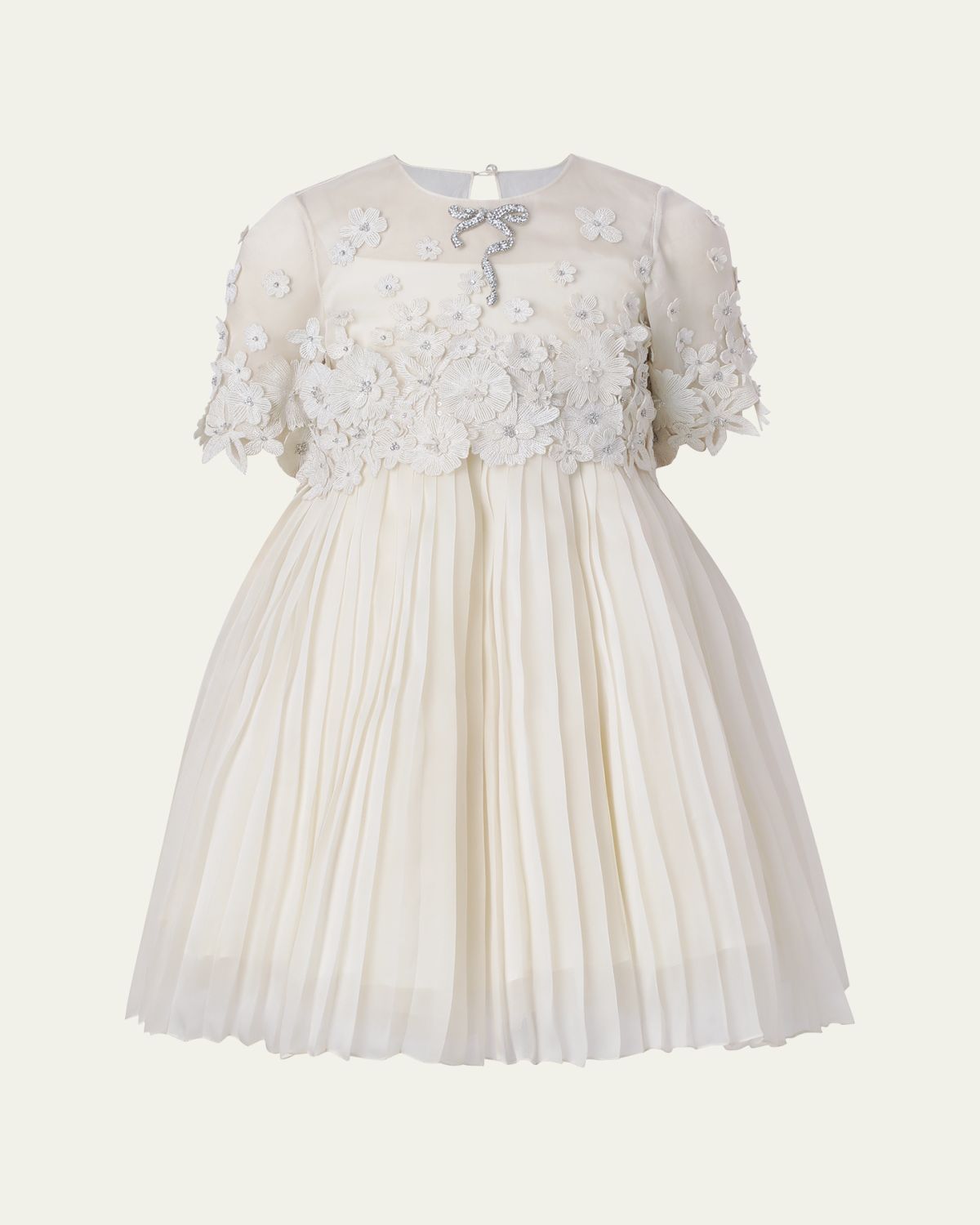 Maison Ava Girl's Leonie Pleated Floral Applique Mini Dress, Size -14