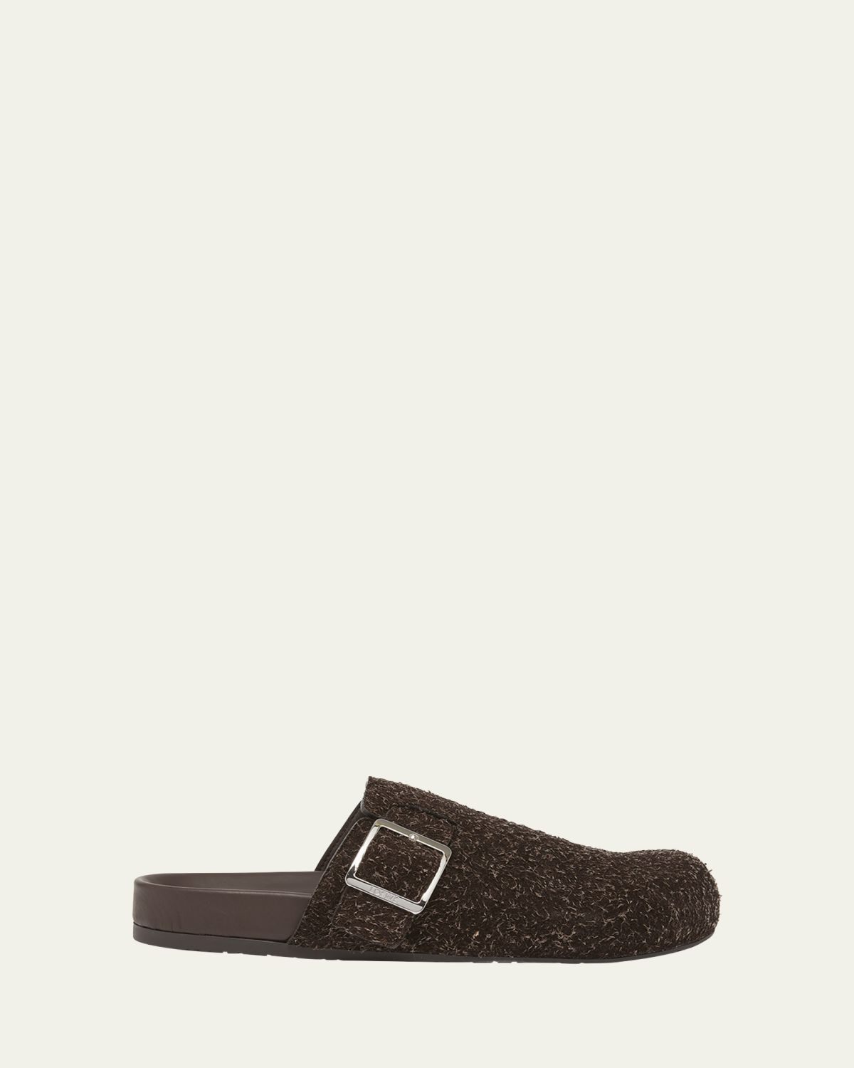 Loewe Men's Ease Buckle Brushed Suede Mules