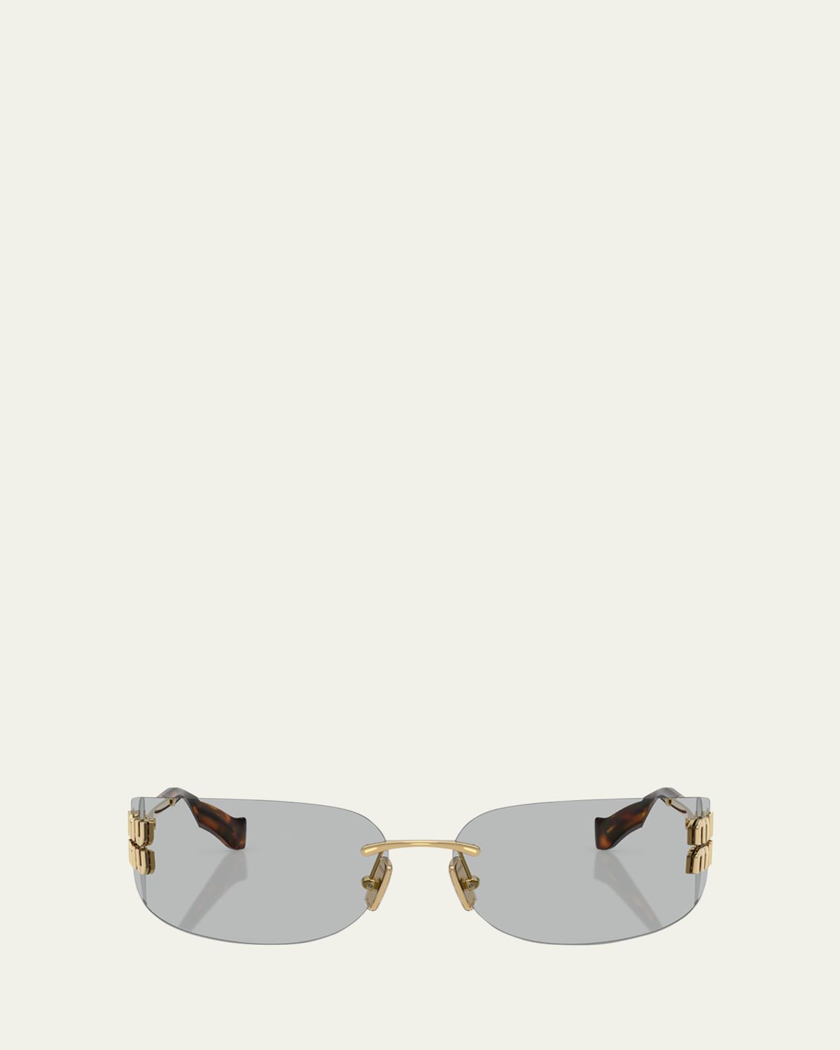 Miu Miu Rimless Logo Metal Rectangle Sunglasses