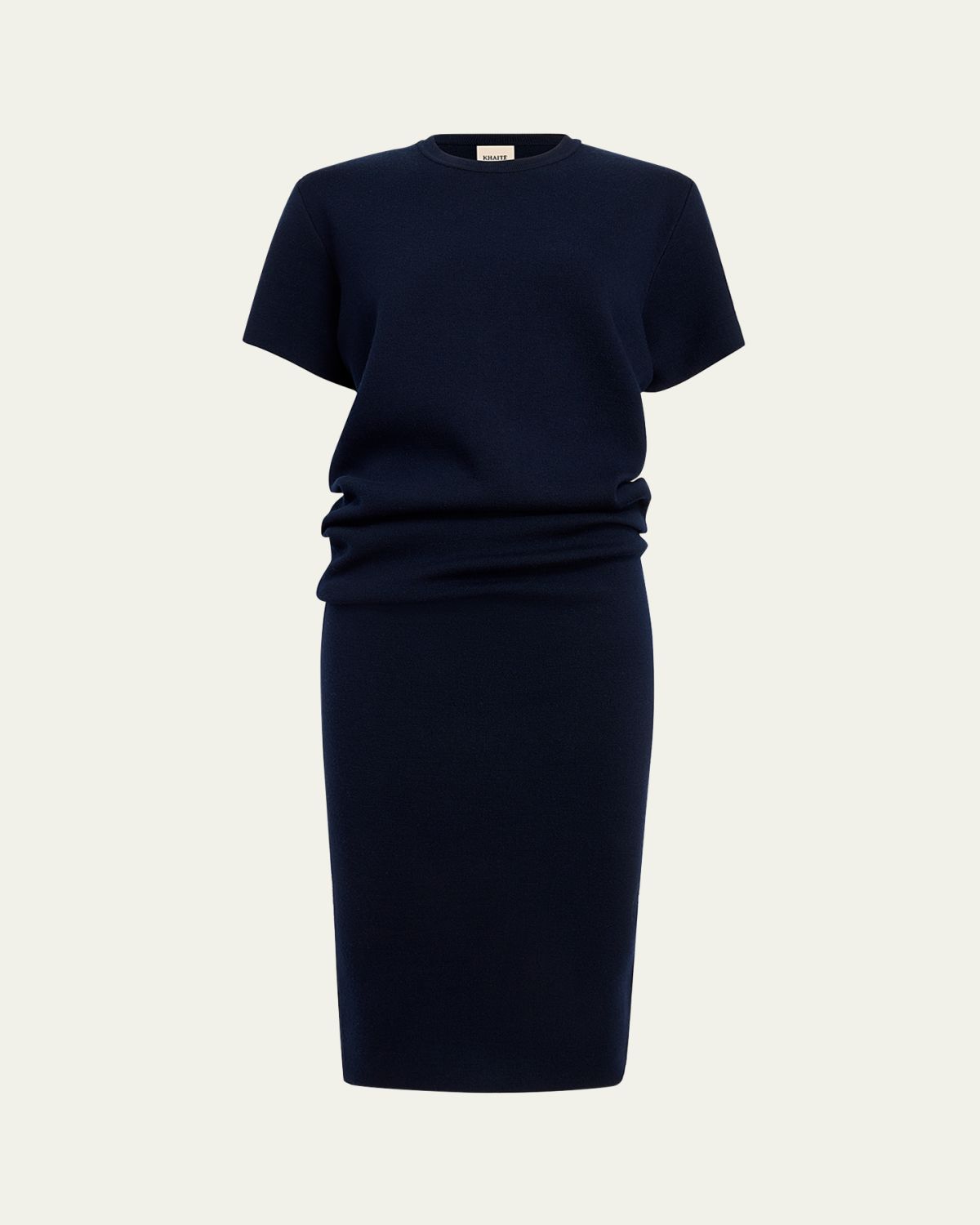 Khaite Callas Draped Short-Sleeve Midi Dress