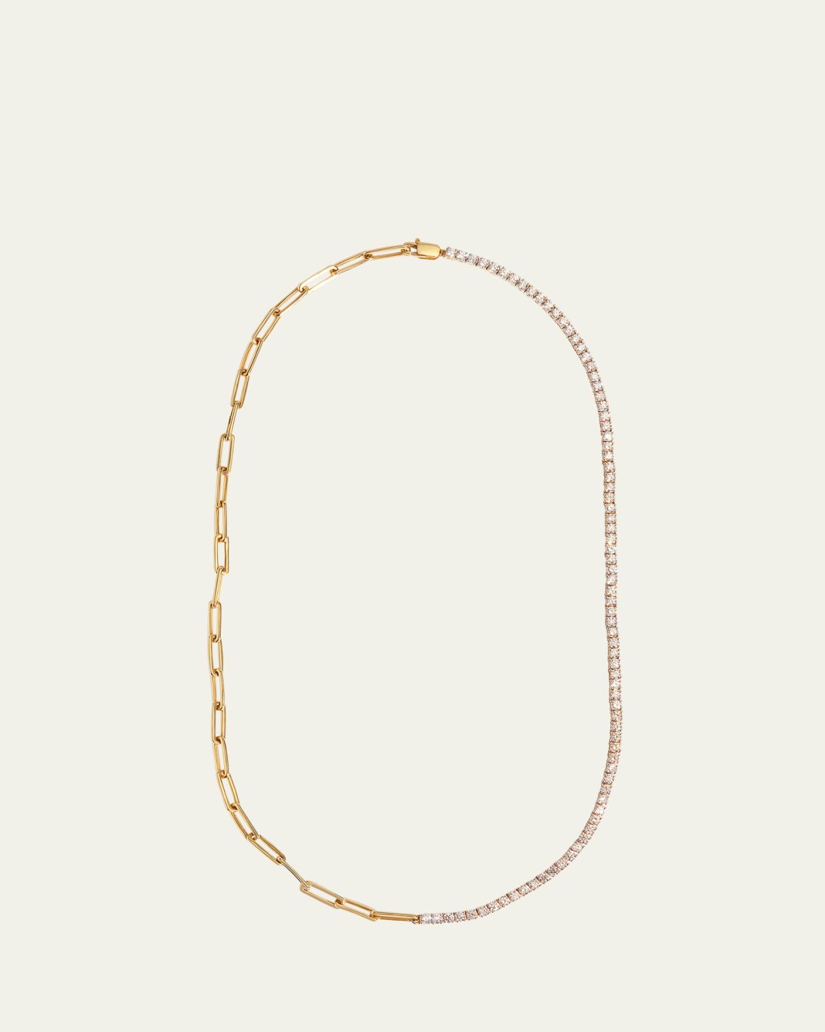 Kendall Row 14K Yellow Gold Half Tennis Half Paperclip Necklace, 16.5"L