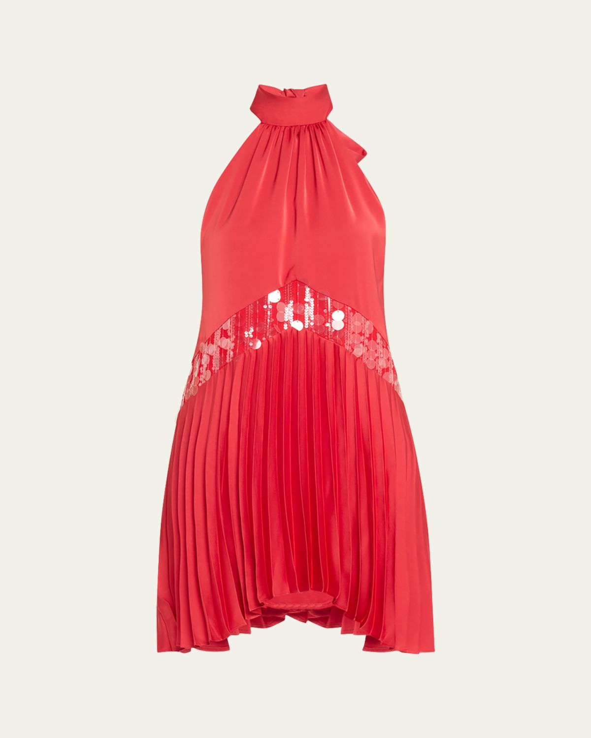 Ramy Brook Marcia Sequined Pleated Halter Mini Dress