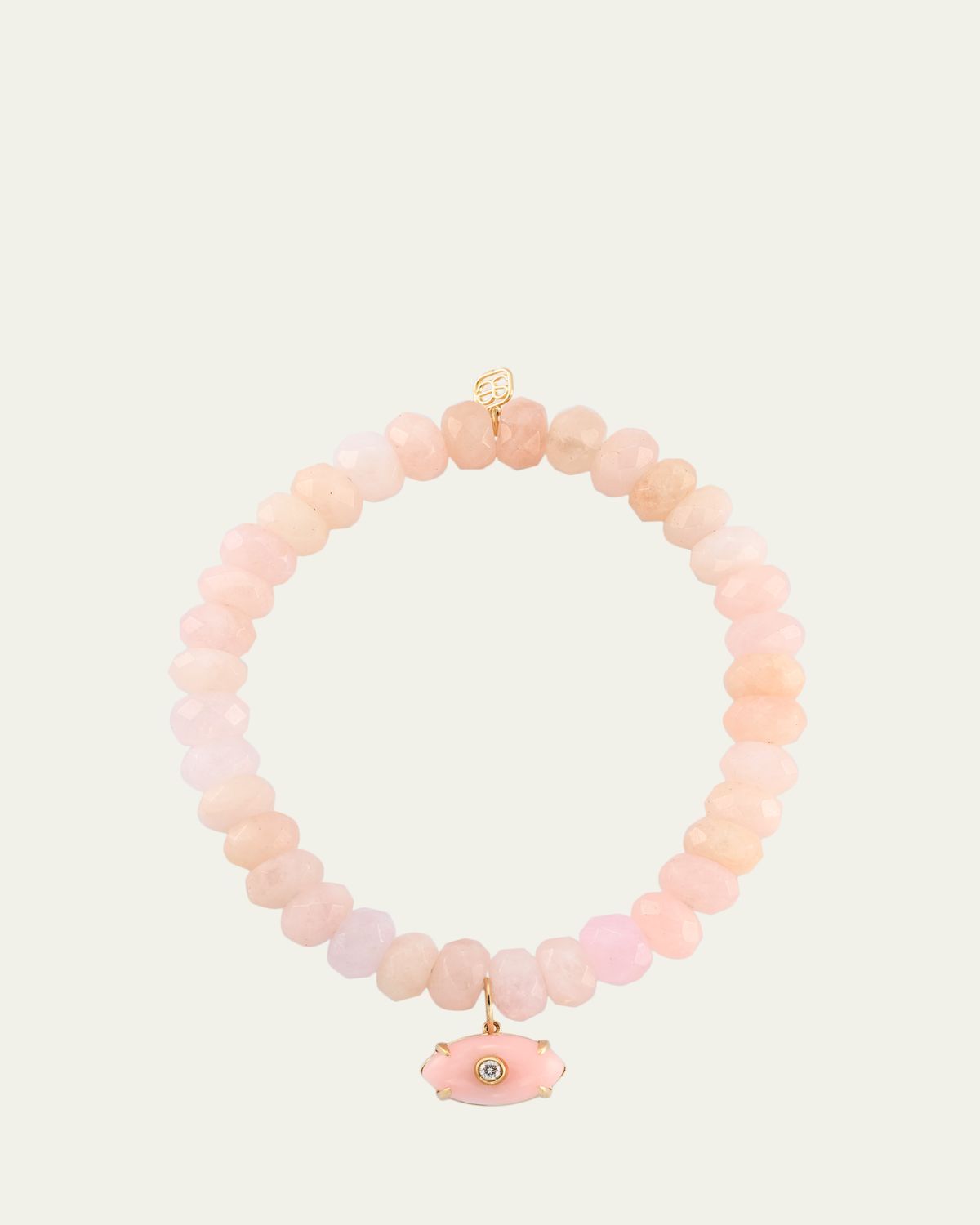 Sydney Evan 14K Carved Pink Opal and Diamond Bezel Evil Eye on Morganite Stretch Bracelet