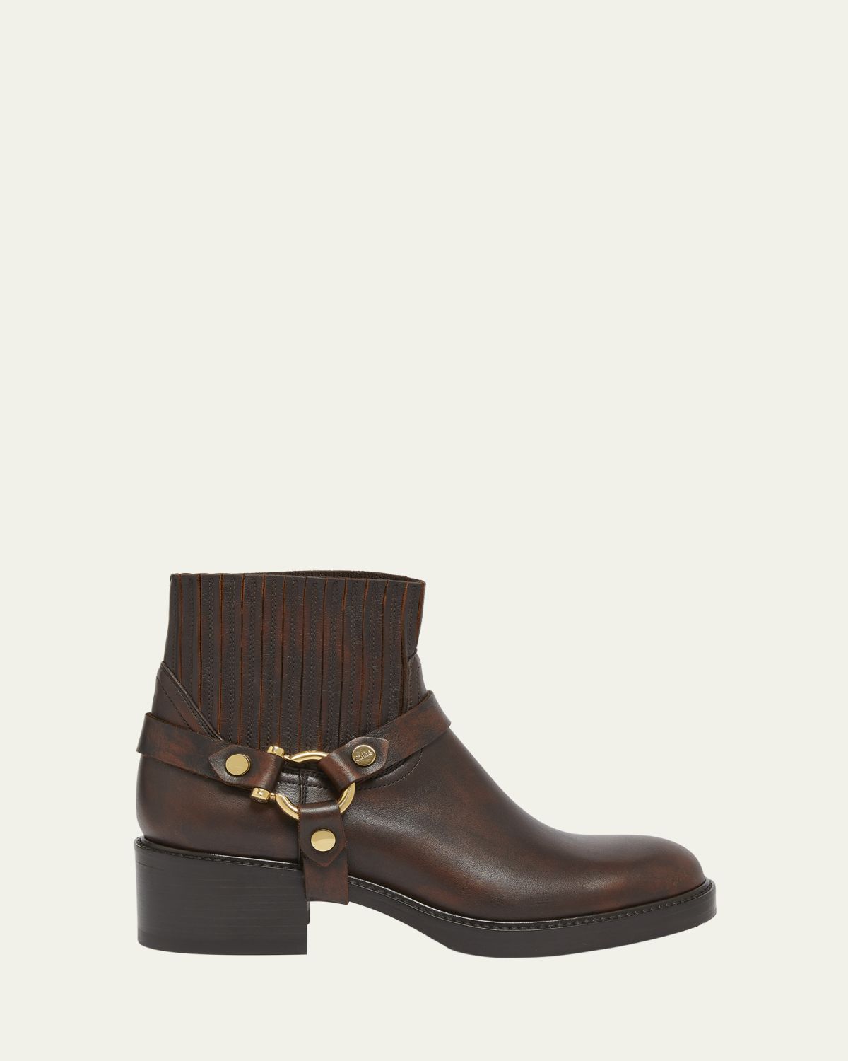 Chloe Dakota Leather Harness Moto Ankle Booties