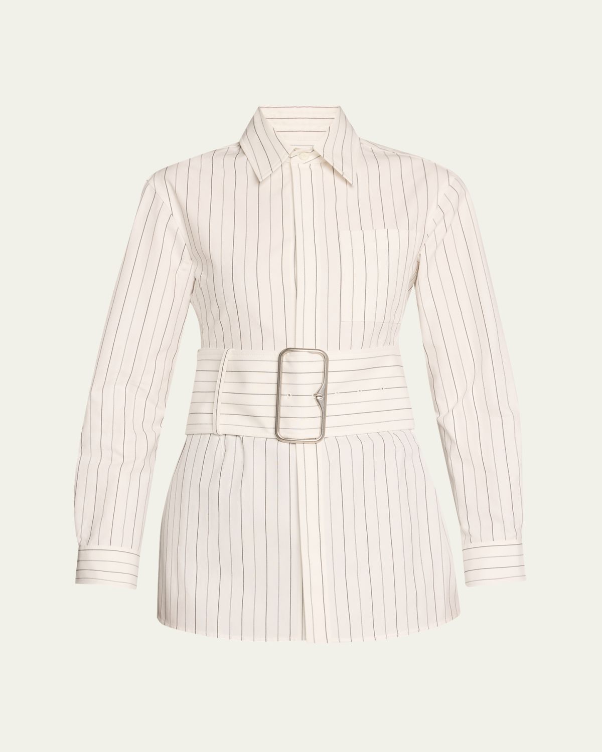 Burberry Pinstripe Belted Cotton Shirt