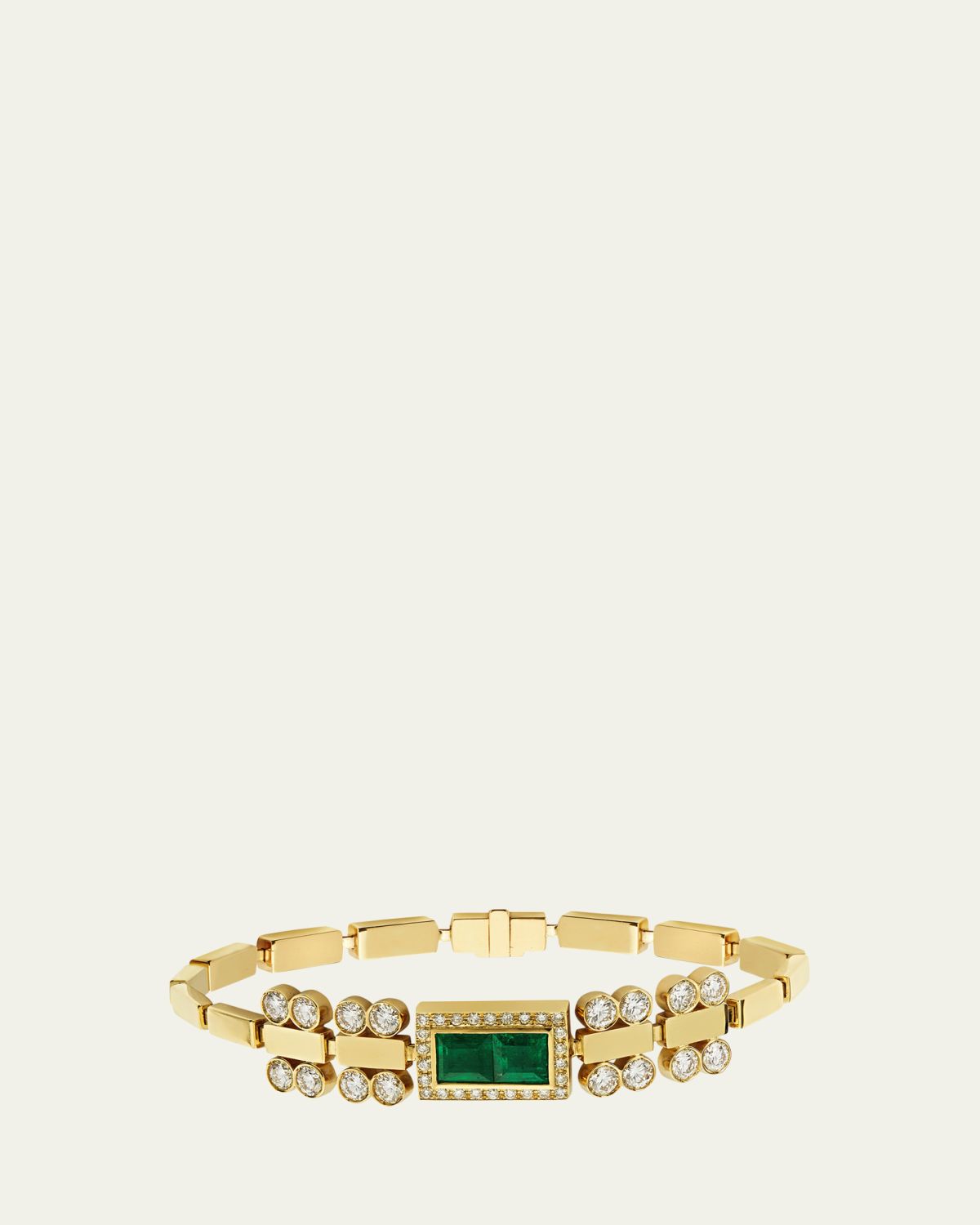 ILEANA MAKRI 18K Yellow Gold Waterfall Bridge Bracelet with Emerald and Diamonds