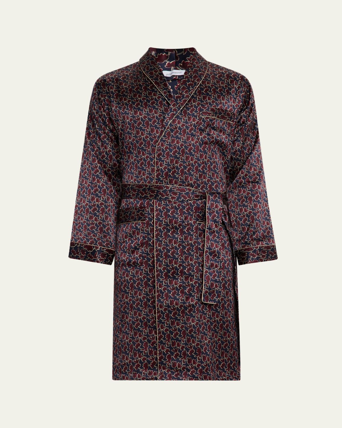 Zimmerli Men's Leaf-Print Silk Robe
