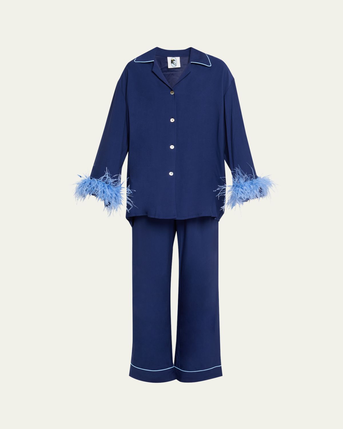 Sleeper Miss Cat Piped Feather-Trim Pajama Set
