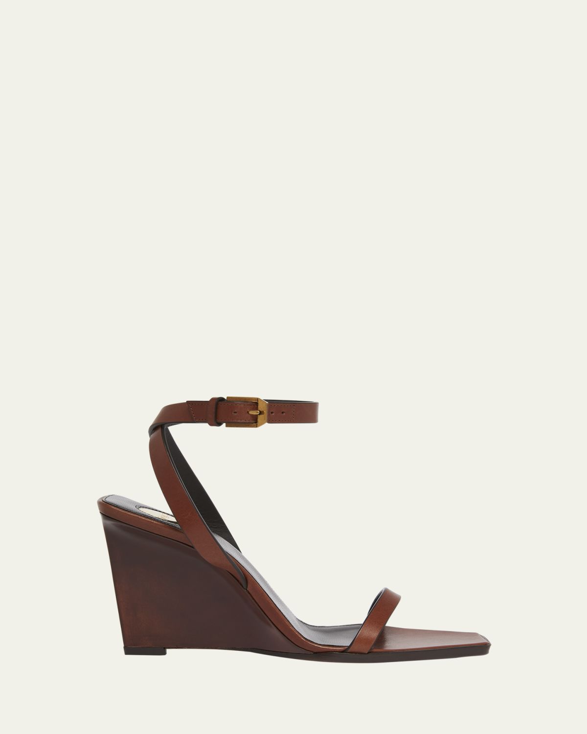 Saint Laurent May Leather Ankle-Strap Wedge Sandals