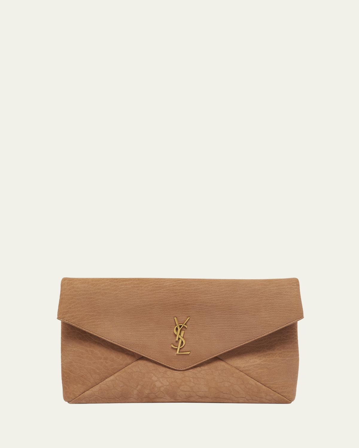 Saint Laurent Large YSL Envelope Pouch Clutch Bag in Pebbled Leather