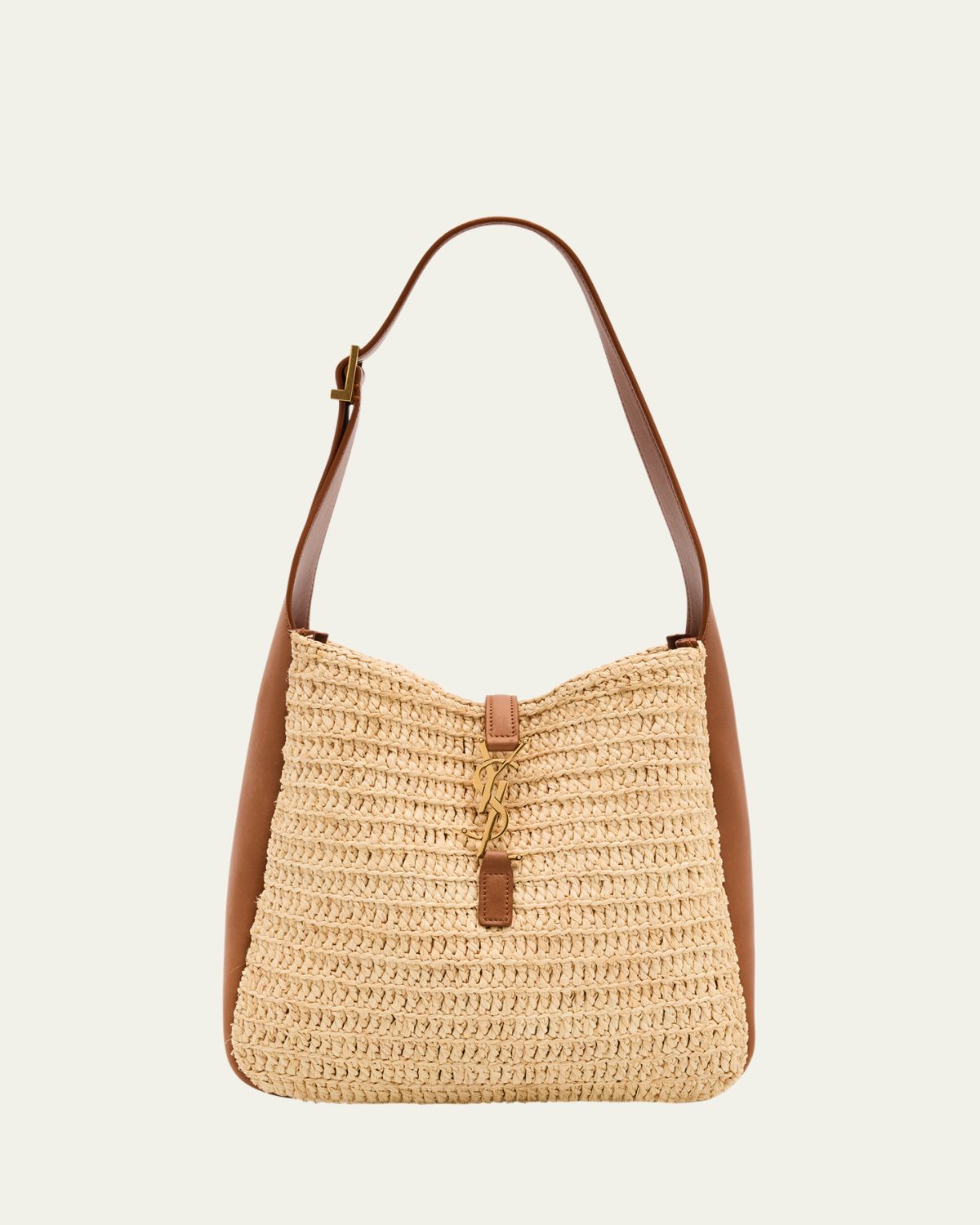 Saint Laurent Le 5 A 7 Small Shoulder Bag in Raffia and Leather