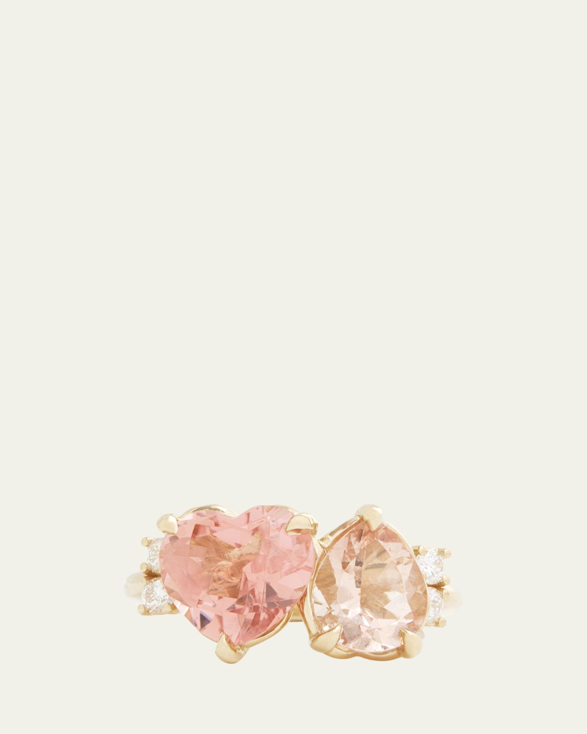 Jamie Wolf 18K Yellow Gold Pink Tourmaline Heart and Morganite Pear Ring with Diamonds