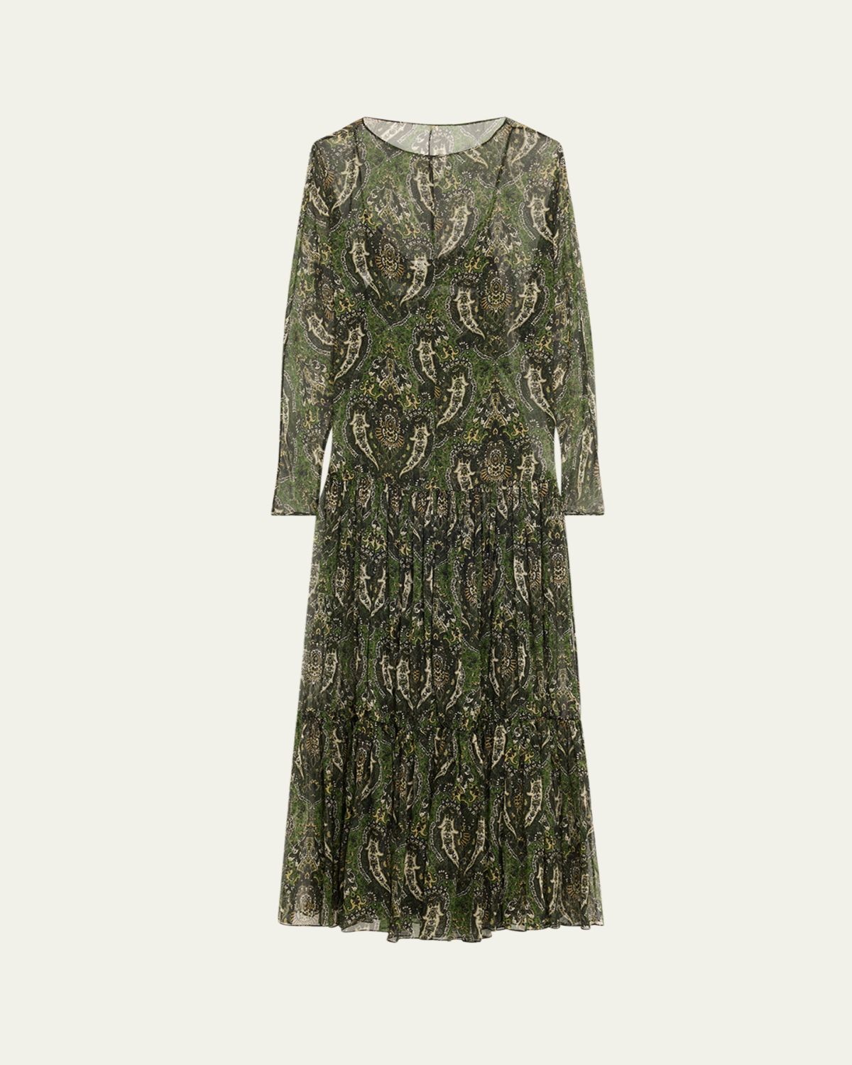 Saint Laurent Sheer Paisley Print Gown with Slip Underpinning