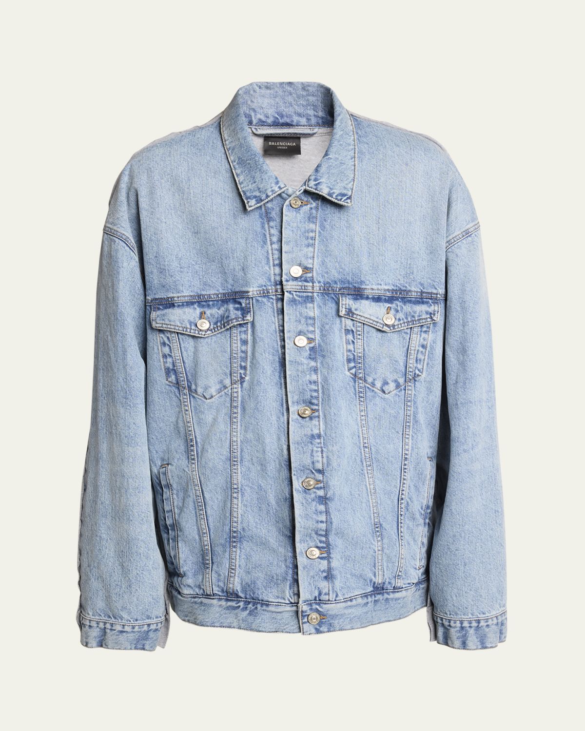 Balenciaga Men's Pieced Denim and Terry Trucker Jacket