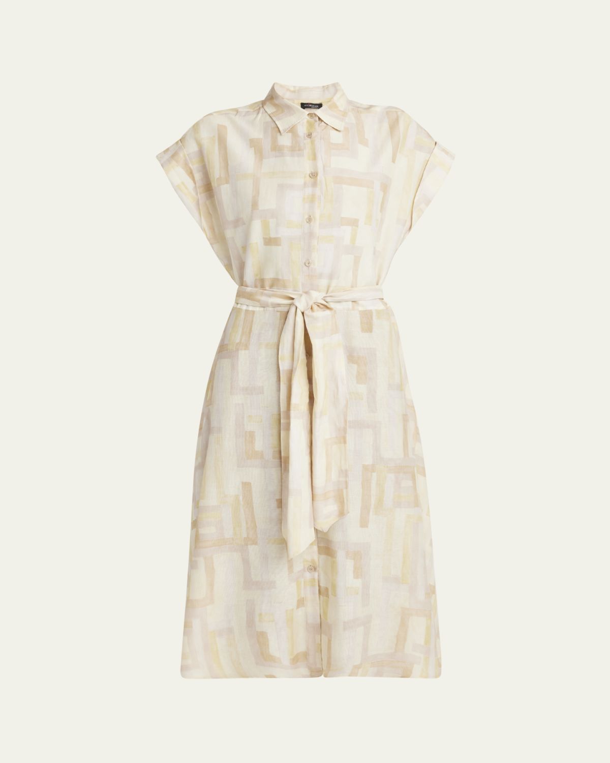 Kiton Abstract Watercolor Belted Dress
