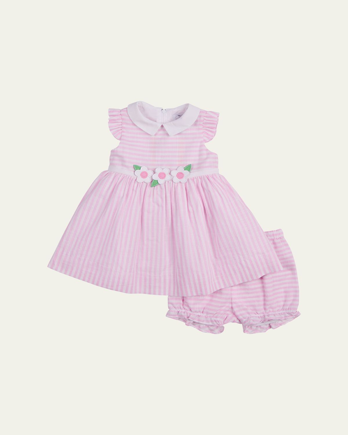 Florence Eiseman Girl's Floral Embroidered Stripe Dress with Bloomers, Size 3M-24M