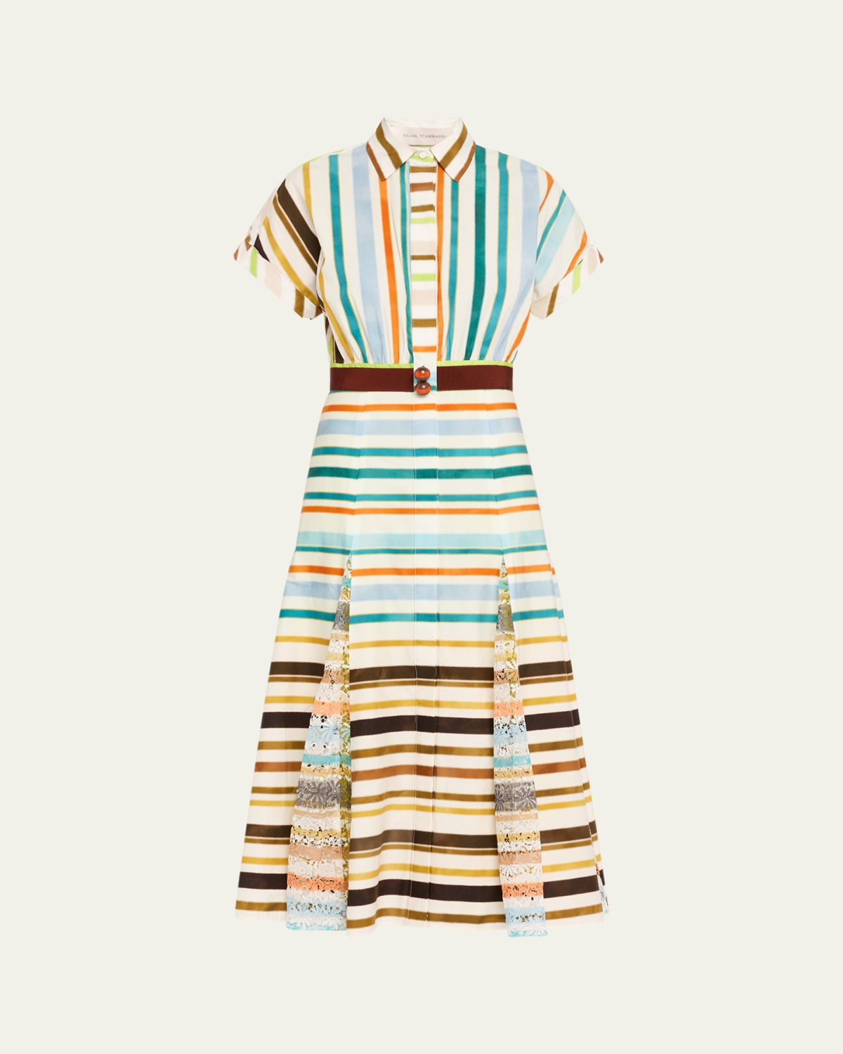 Silvia Tcherassi Odila Striped Godet Midi Shirtdress