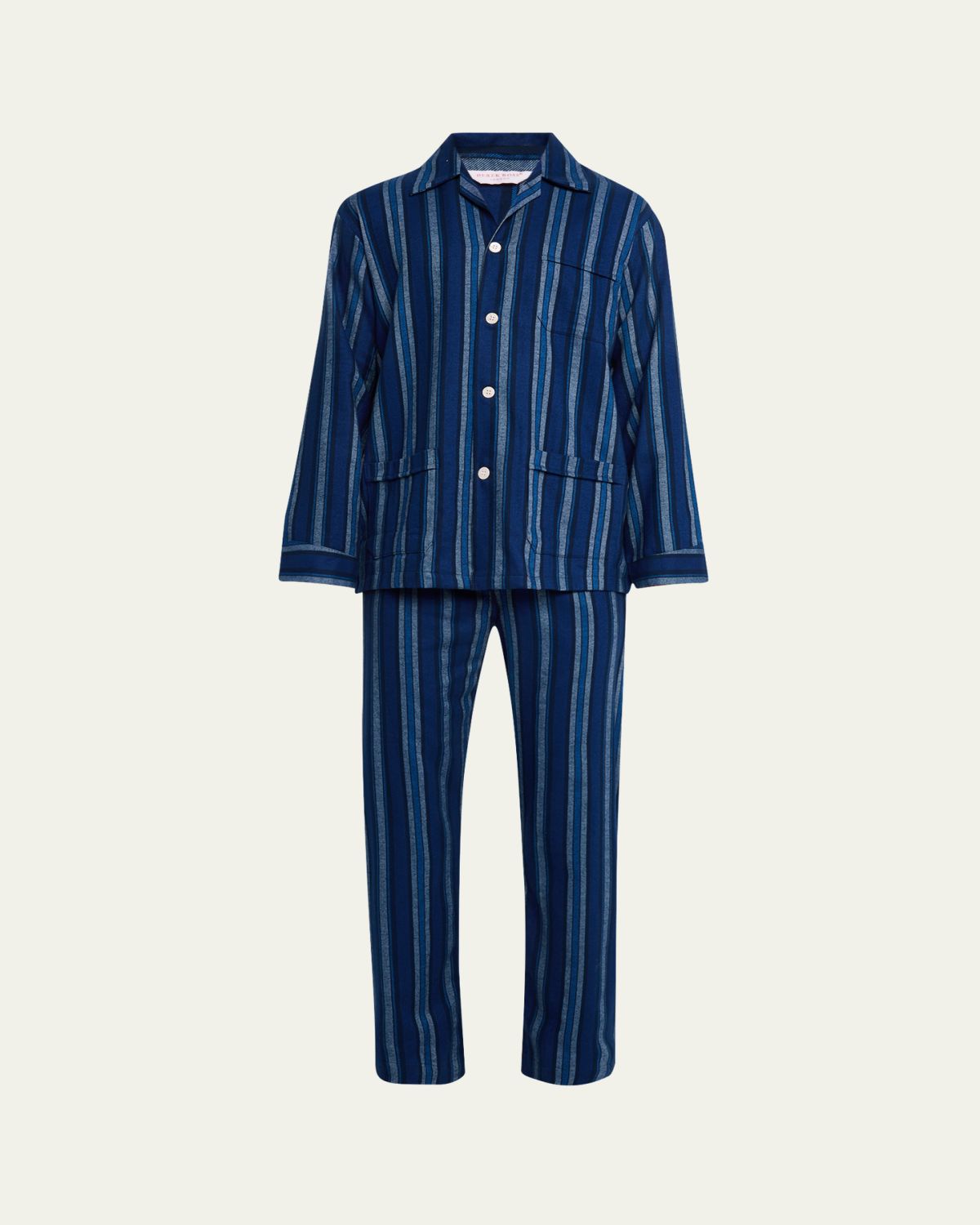 Derek Rose Men 's Kleburn Stripe Flannel Long Pajama Set
