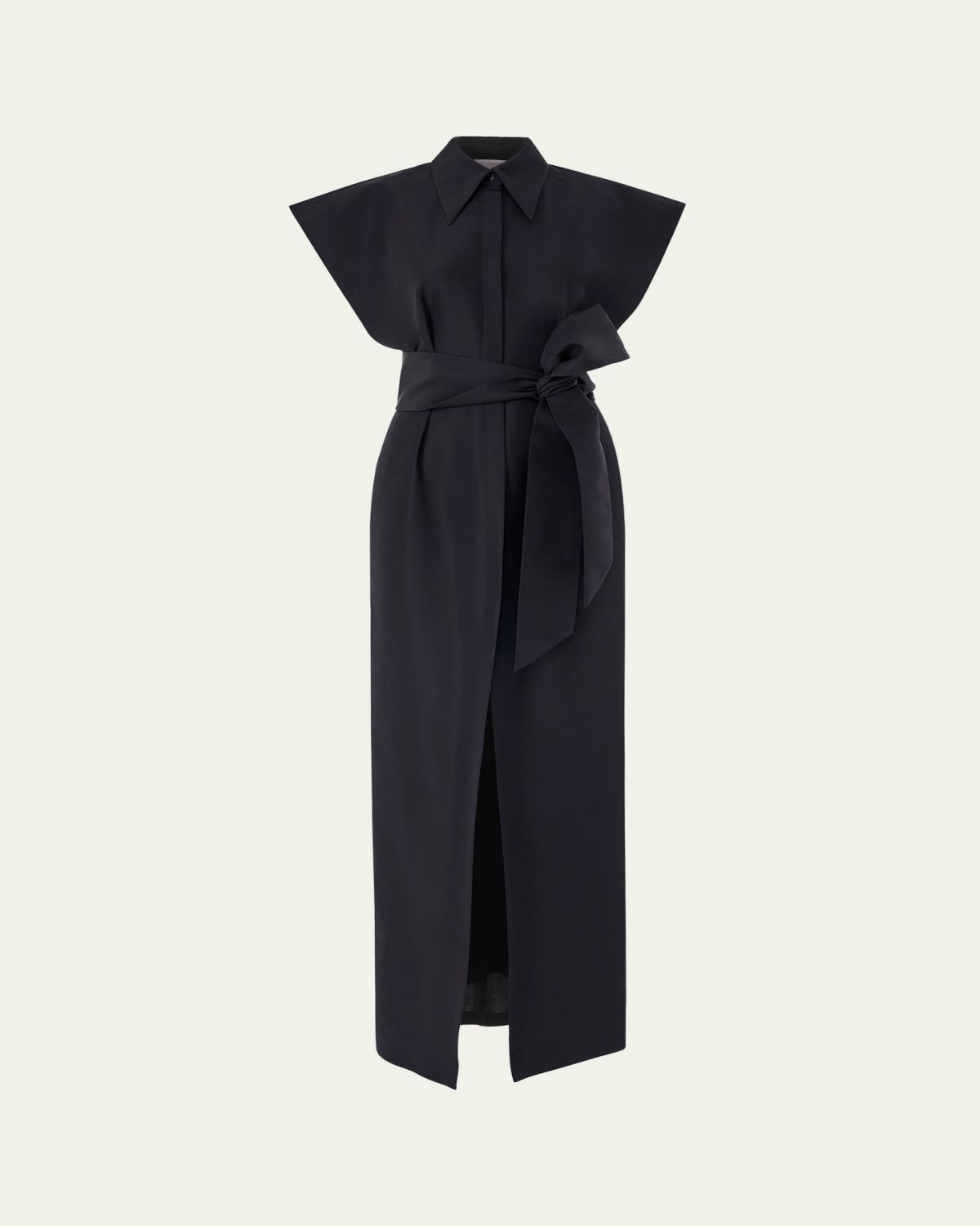 Carolina Herrera Cap-Sleeve Belted Column Trench Gown