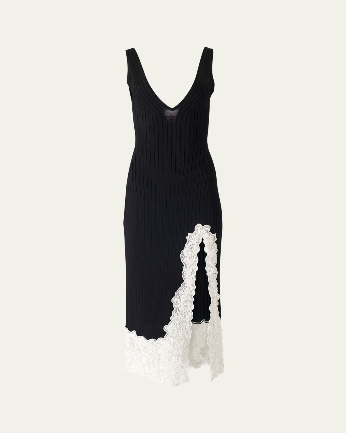 Carolina Herrera Lace-Slit Rib Slip Dress