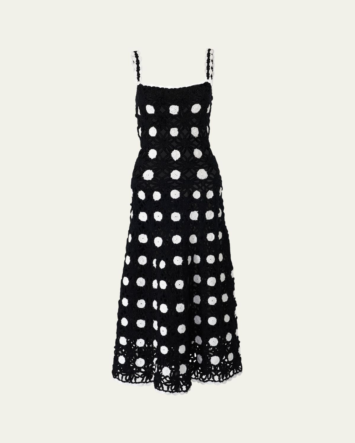 Carolina Herrera Polka-Dot Crochet-Knit Sleeveless Midi Dress