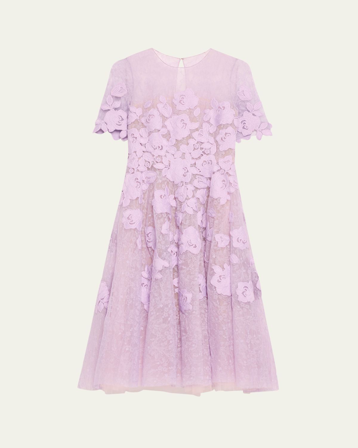Oscar de la Renta Roses Guipure Lace Applique Fit-Flare Midi Dress