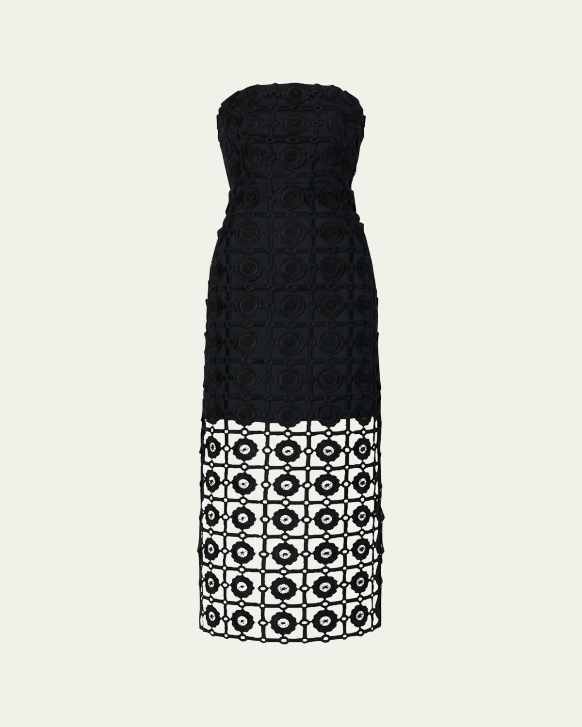 Milly Kait Strapless Tile Lace Midi Dress