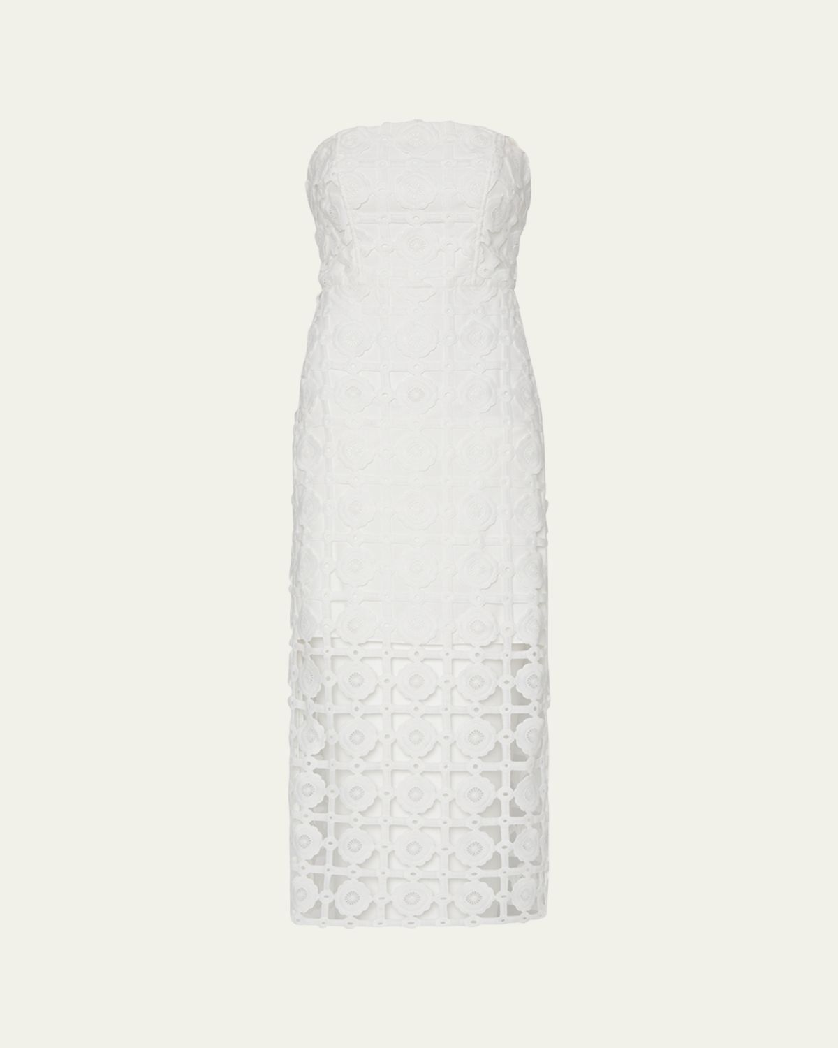Milly Kait Strapless Tile Lace Midi Dress