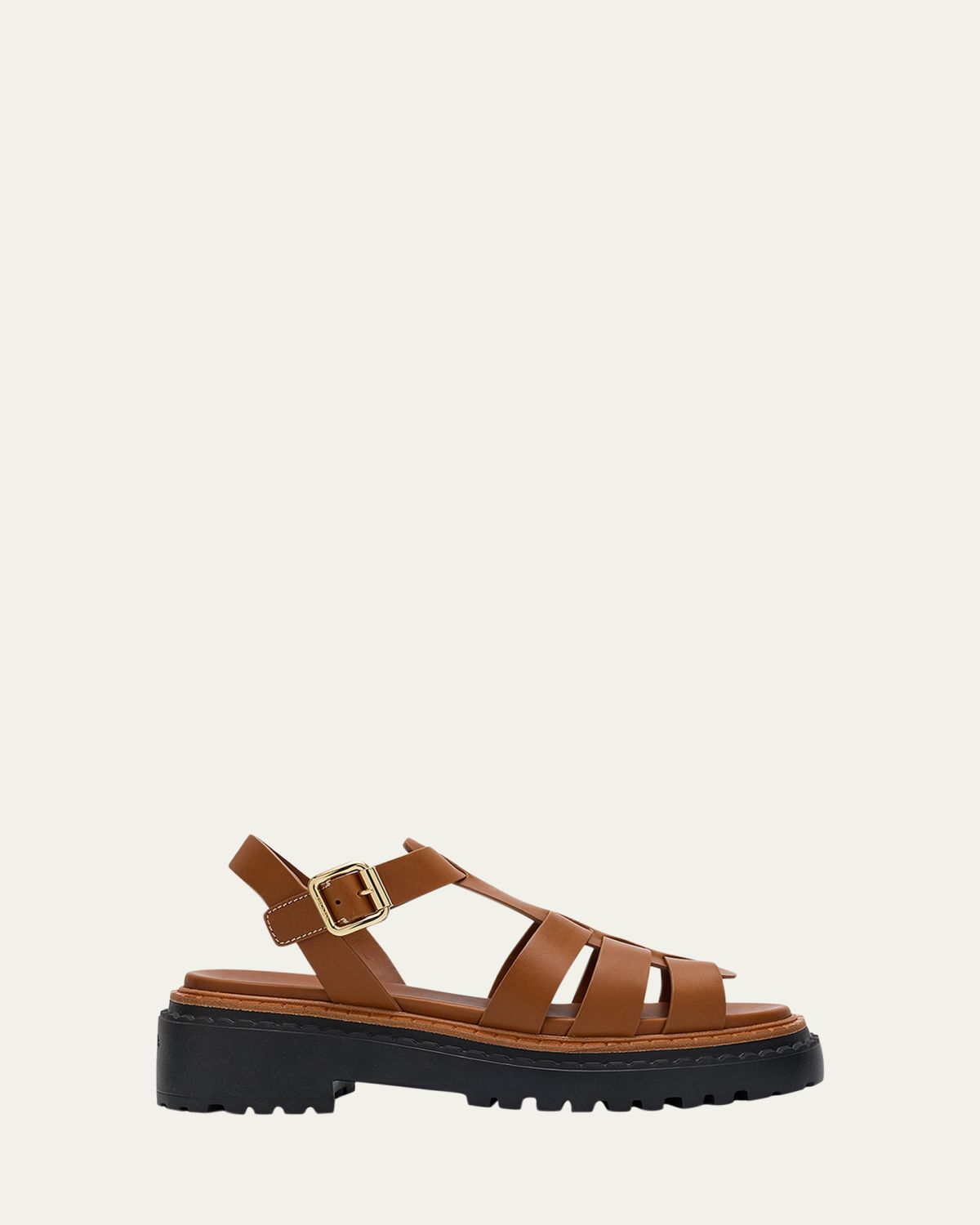 Prada Leather Double-Buckle Fisherman Sandals