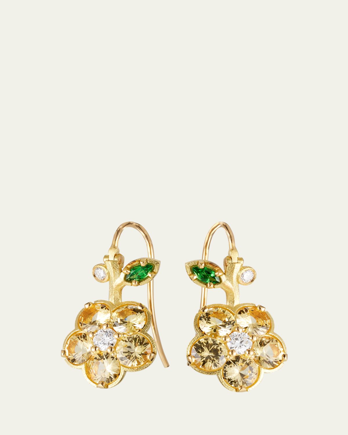 Paul Morelli 18K Yellow Gold Wild Child Diamond, Yellow Sapphire, and Tsavorite Earrings