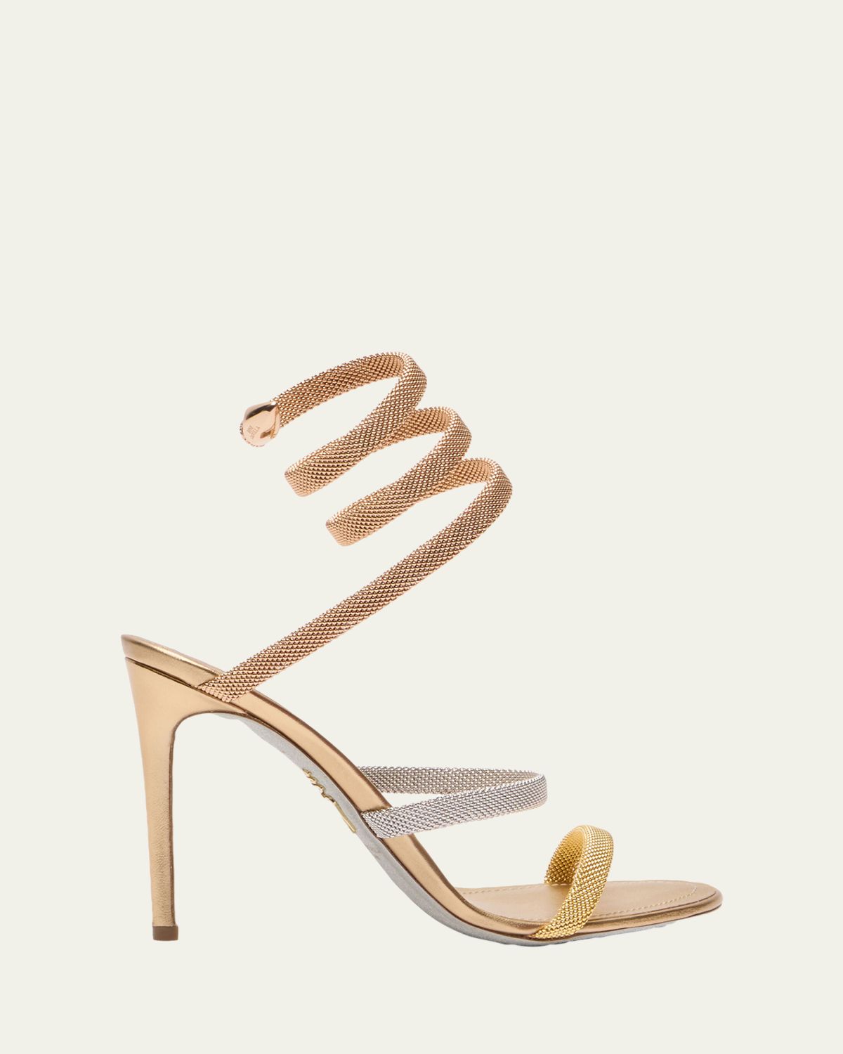 Rene Caovilla Cleo Gold-Filled Brass Snake-Wrap Sandals