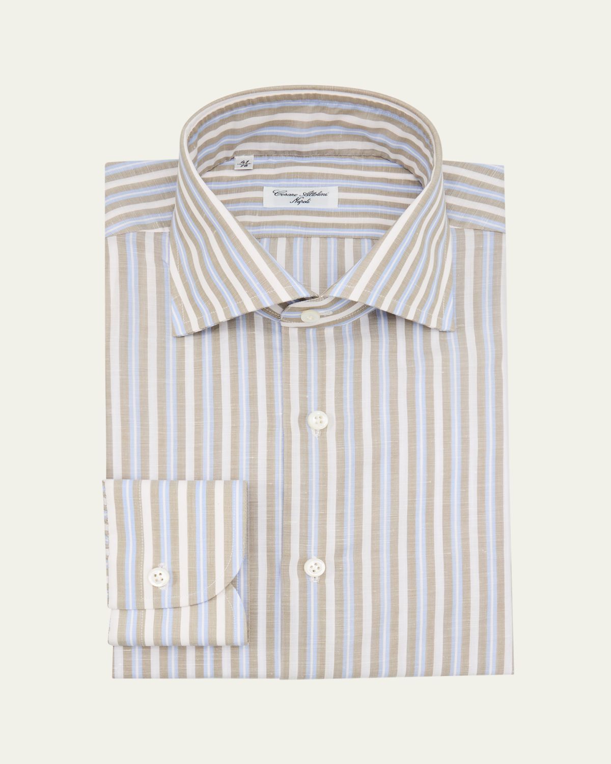 Cesare Attolini Men's Cotton and Linen Multi-Stripe Sport Shirt