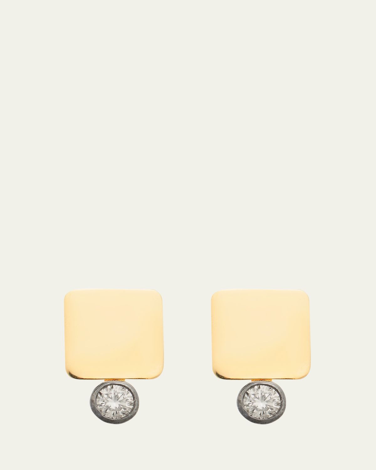 ILEANA MAKRI 18K Yellow Gold Large Tile Stud Earrings with Floating Champagne Diamonds