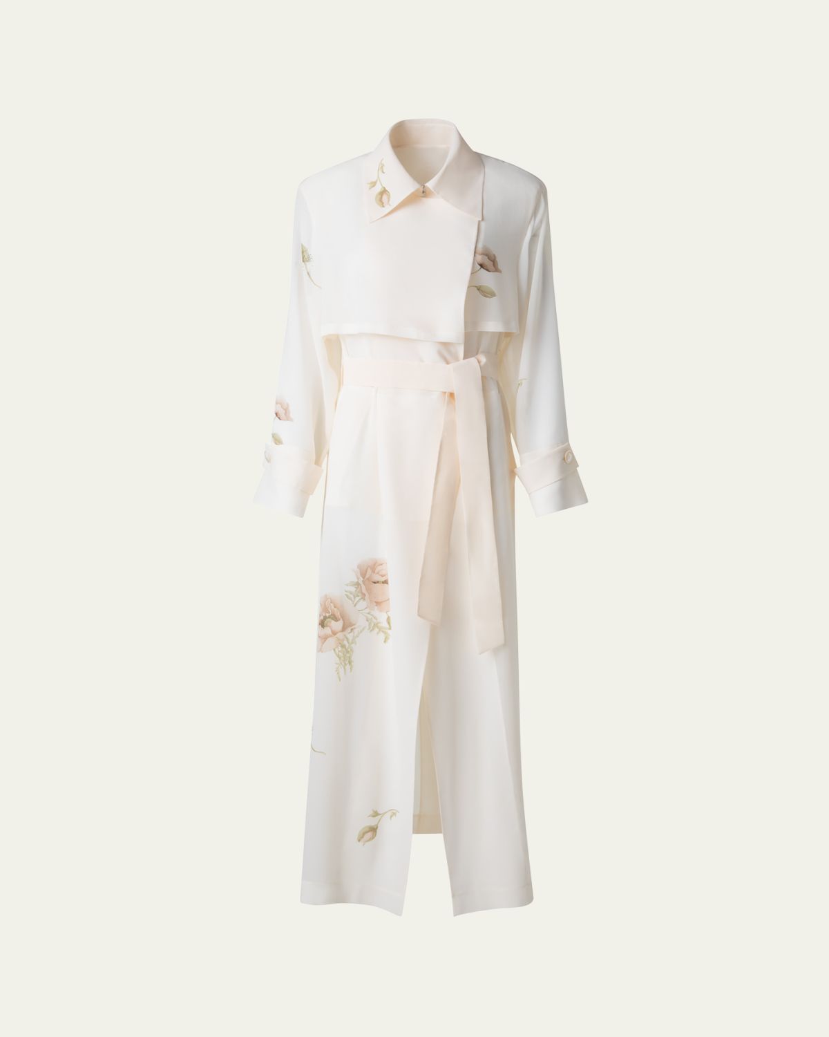 Akris Haider Floral-Print Silk Crepe Trench Coat