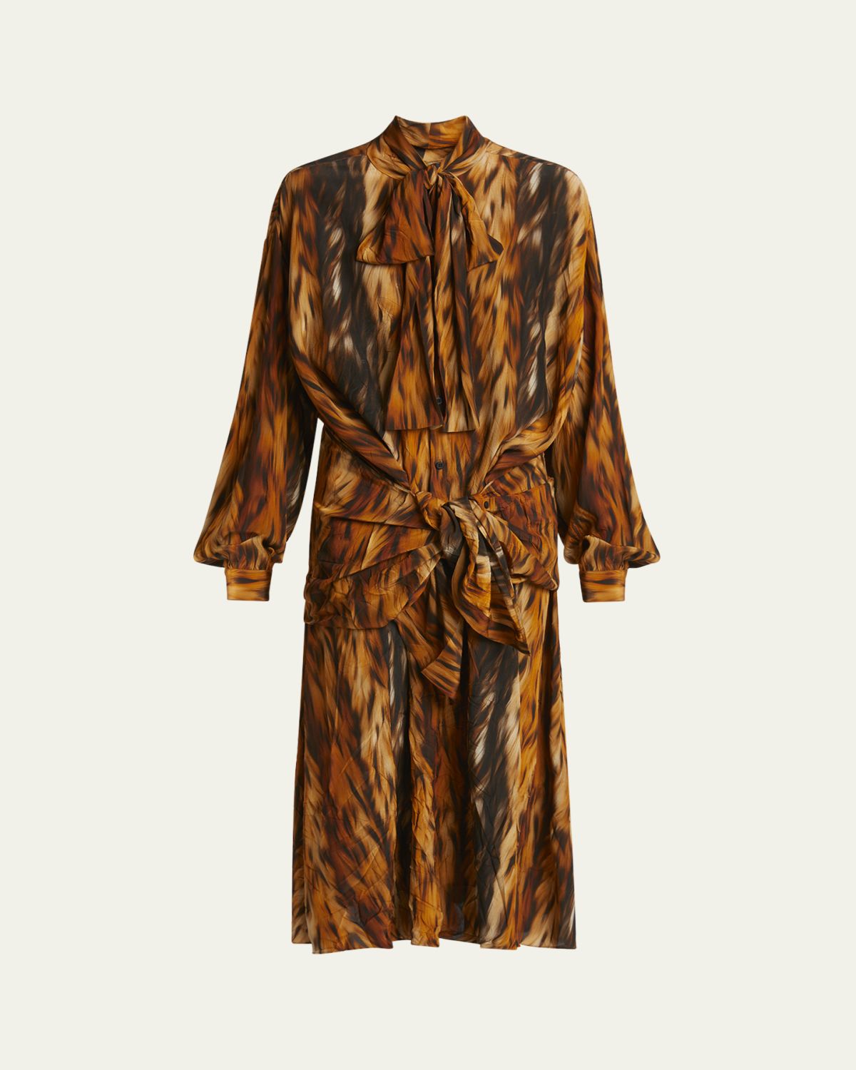 Balenciaga Long Fur Print Knotted Crepe Dress
