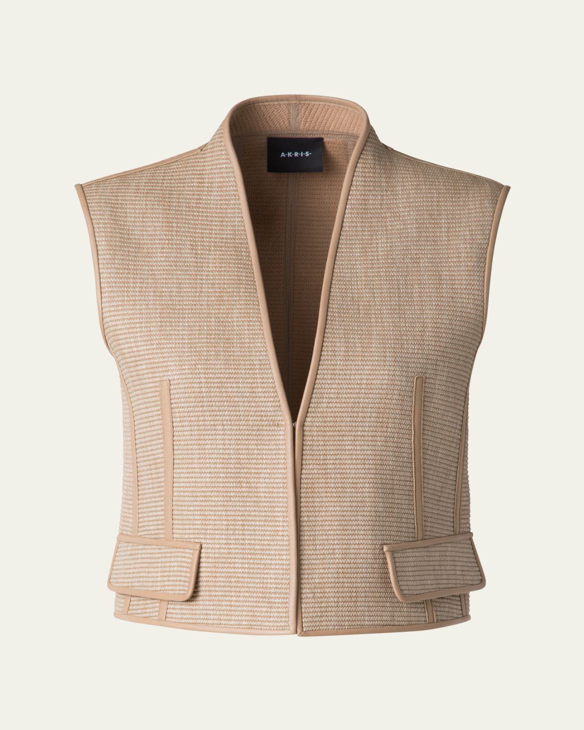 Akris Alvaro Short Raffia Leather-Trim Vest