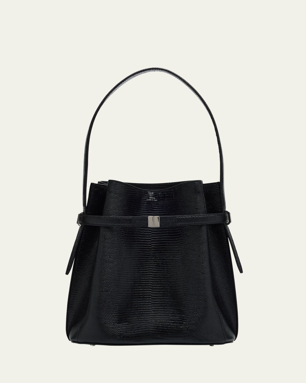 Toteme Belted Lizard-Embossed Leather Bucket Bag