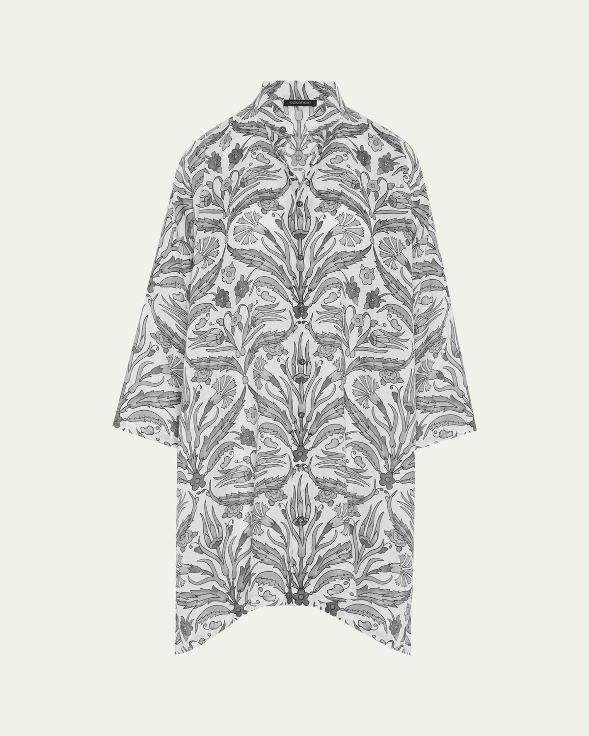 Eskandar Wide A-Line Collarless Shirt with Slits (Very Long)