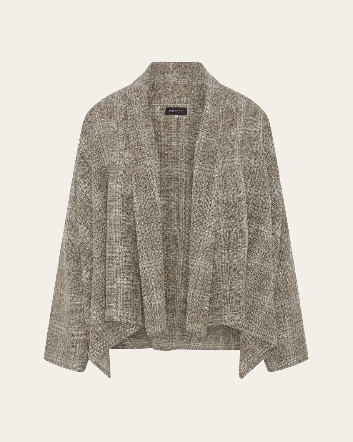 Eskandar Wide A-Line Scrunch Shawl-Collar Jacket (Mid Plus Length)