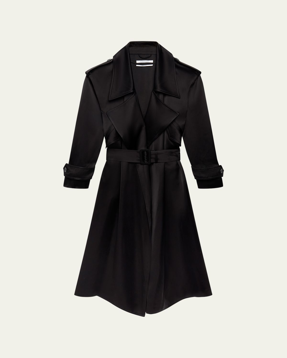 Another Tomorrow Soft Satin Belted Long Trench Coat