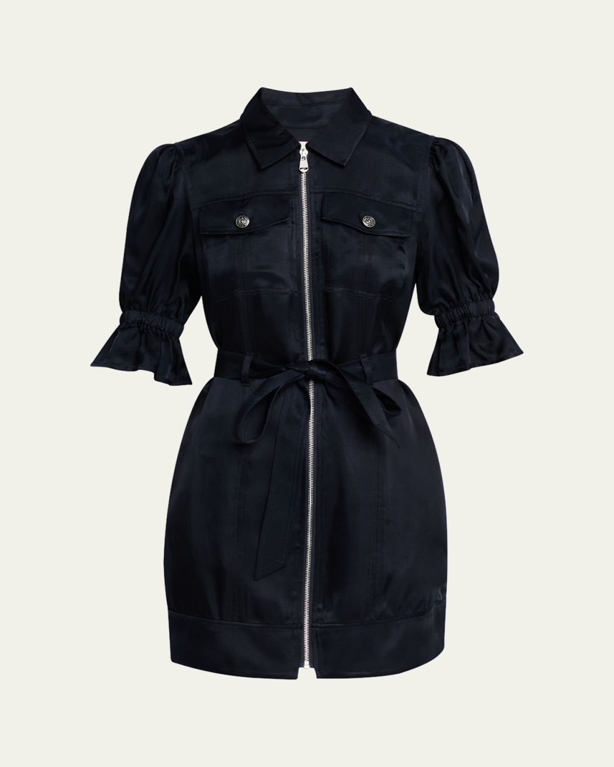 Cinq a Sept Holly Puff-Sleeve Zip-Front Mini Dress
