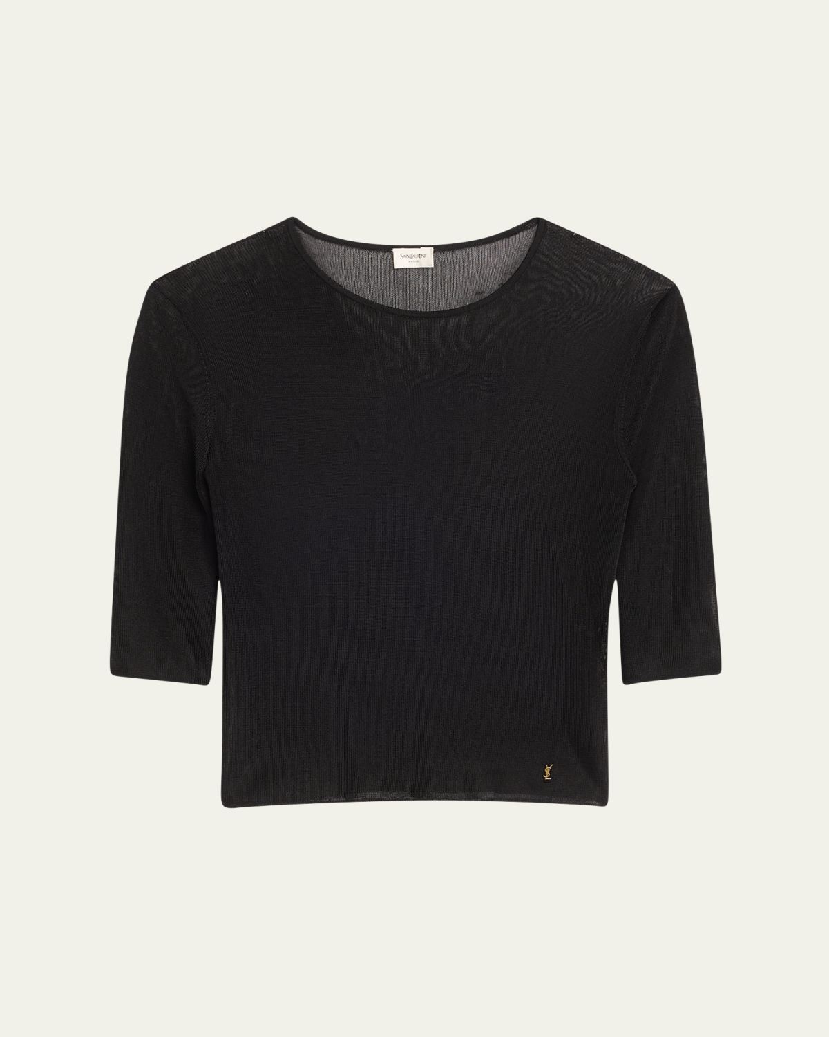 Saint Laurent Quarter Sleeve Knit Top with Logo Detail - Women's Clothing
