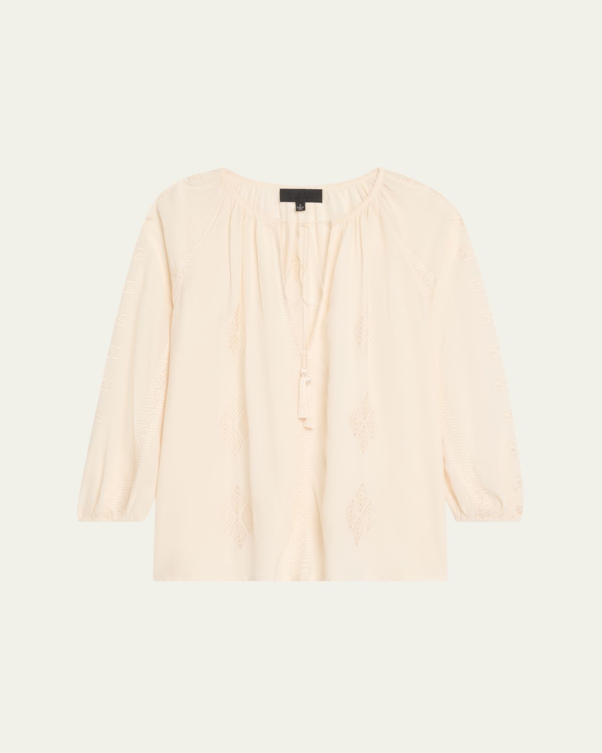 Nili Lotan Cristo Embroidered Silk V-Neck Blouse