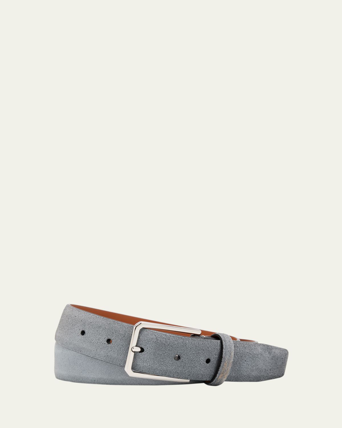 Santoni Men's Suede Rectangle-Buckle Belt